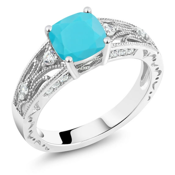 Gem Stone King 1.06 Ct Cushion Green Turquoise 925 Sterling Silver Ring (Size 5)
