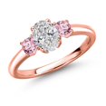thumbnail image 1 of Gem Stone King 18K Rose Gold Plated Silver DEF Lab Grown Diamond and Pink Lab Grown Diamond Engagement Ring for Women | 1.06 Cttw | Oval 7X5MM | Gemstone April Birthstone | Size 5, 1 of 6