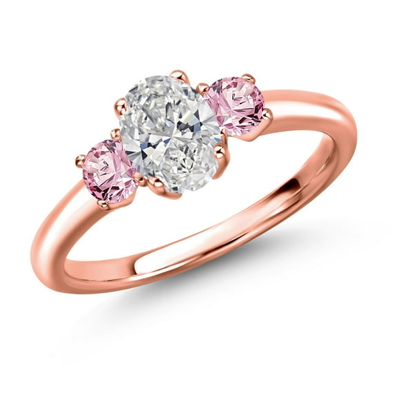 Gem Stone King 18K Rose Gold Plated Silver DEF Lab Grown Diamond and Pink Lab Grown Diamond Engagement Ring for Women | 1.06 Cttw | Oval 7X5MM | Gemstone April Birthstone | Size 5