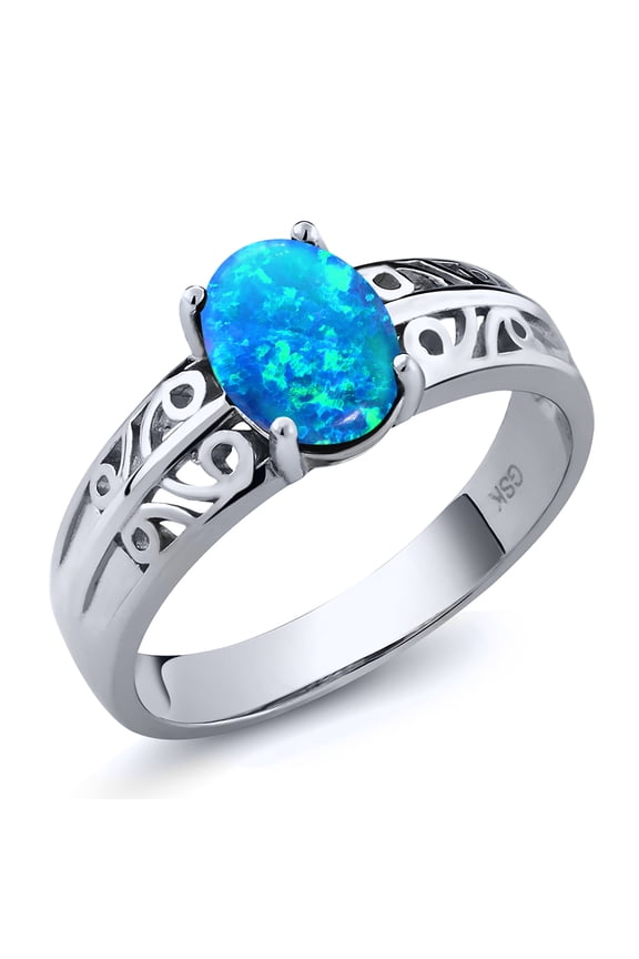 1.06 Ct Oval Cabochon Blue Simulated Opal 925 Sterling Silver Ring (Size 7)