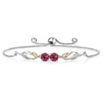 thumbnail image 1 of Gem Stone King 1.06 Ct Round Pink Tourmaline 925 Silver and 10K Yellow Gold Lab Grown Diamond Bracelet for Women, 1 of 3