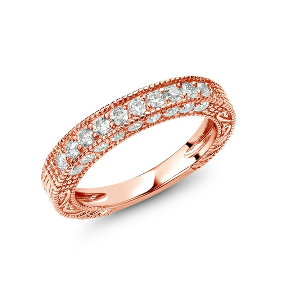 Gem Stone King 1.06 Cttw White Created Moissanite 18K Rose Gold Plated Silver Wedding Band Ring for Women (Size 9)