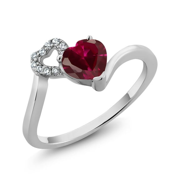 Gem Stone King 1.07 Ct Heart Shape Red Created Ruby 925 Sterling Silver Ring (Size 7)