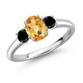 thumbnail image 1 of Gem Stone King 925 Sterling Silver Yellow Citrine and Black Diamond Engagement Ring for Women | 1.07 Cttw | Oval Checkerboard 7X5MM | Gemstone November Birthstone | Size 7, 1 of 6