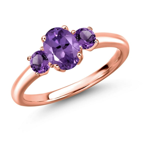 Gem Stone King 18K Rose Gold Plated Silver Purple Amethyst Engagement Ring for Women | 1.07 Cttw | Oval 7X5MM | Gemstone February Birthstone | Size 7