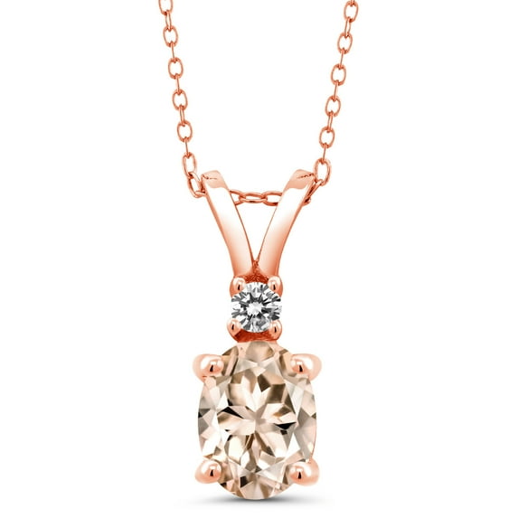 Gem Stone King 1.07 Ct Peach Morganite White Diamond 18K Rose Gold Plated Silver Pendant with Chain