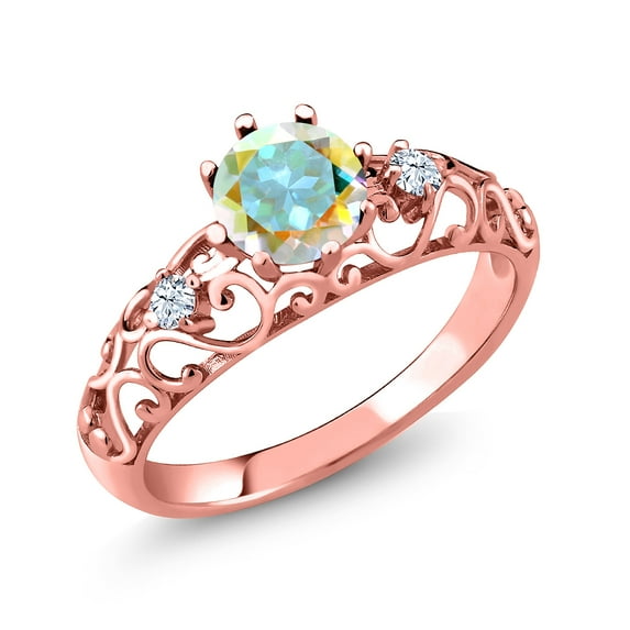 Gem Stone King 1.08 Ct Round Mercury Mist Mystic Topaz 18K Rose Gold Plated Silver Ring (Size 9)