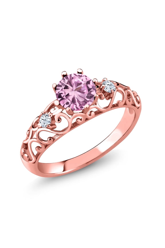 1.08 Ct Round Pink Created Sapphire 18K Rose Gold Plated Silver Ring (Size 6)