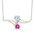 thumbnail image 1 of Gem Stone King 1.08 Ct Sky Blue Aquamarine Pink Created Sapphire 925 Silver and 10K Yellow Gold Necklace, 1 of 4