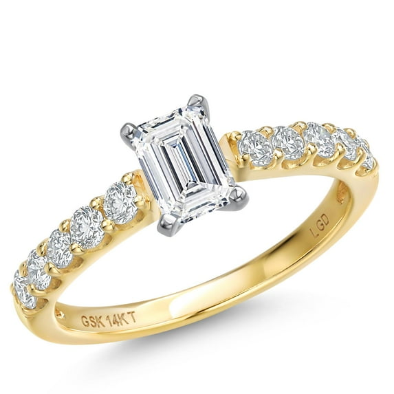 Gem Stone King 1.08 Cttw IGI Certified Lab Grown Diamond in 14K Two-Tone Gold Engagement Ring for Women | Emerald Cut Center Diamond 0.70 Ct | E-F Color | VS1-VS2 Clarity | Size 8