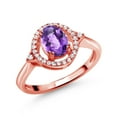 thumbnail image 1 of Gem Stone King 1.09 Ct Oval Checkerboard Purple Amethyst 18K Rose Gold Plated Silver Ring (Size 7), 1 of 4