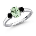 thumbnail image 1 of Gem Stone King 925 Sterling Silver Green Prasiolite and Black Diamond Engagement Ring for Women | 1.09 Cttw | Oval 7X5MM | Gemstone Birthstone | Size 9, 1 of 6
