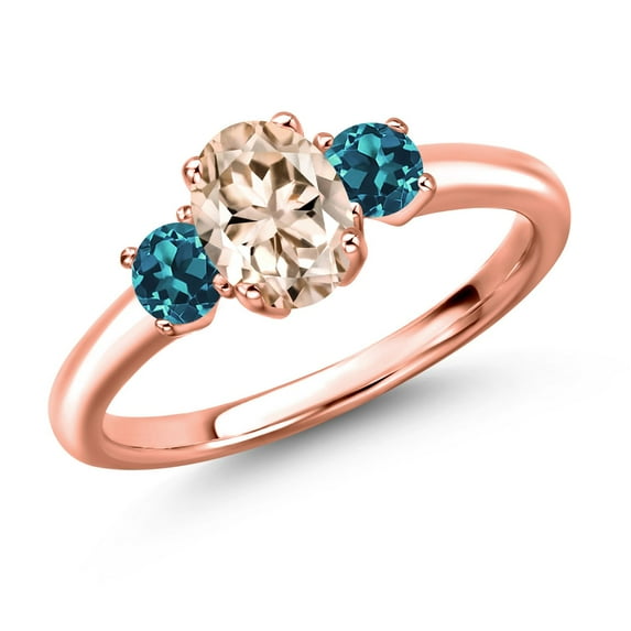 Gem Stone King 18K Rose Gold Plated Silver Peach Morganite and London Blue Topaz Engagement Ring for Women | 1.09 Cttw | Oval 7X5MM | Gemstone October Birthstone | Size 5