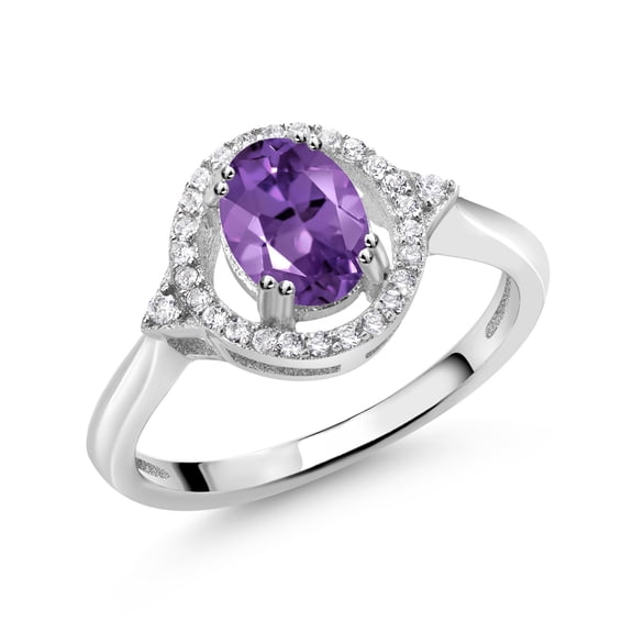 Gem Stone King 1.09 Ct Oval Purple Amethyst 925 Sterling Silver Ring (Size 6)