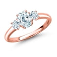 thumbnail image 1 of Gem Stone King 18K Rose Gold Plated Silver Sky Blue Aquamarine Engagement Ring for Women | 1.09 Cttw | Oval 7X5MM | Gemstone March Birthstone | Size 7, 1 of 6