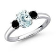 thumbnail image 1 of Gem Stone King 925 Sterling Silver Sky Blue Aquamarine and Black Diamond Engagement Ring for Women | 1.09 Cttw | Oval 7X5MM | Gemstone March Birthstone | Size 7, 1 of 6
