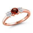 thumbnail image 1 of Gem Stone King 18K Rose Gold Plated Silver Red Garnet and Lab Grown Diamond Engagement Ring for Women | 1.09 Cttw | Round 5MM | Gemstone January Birthstone | Size 8, 1 of 6