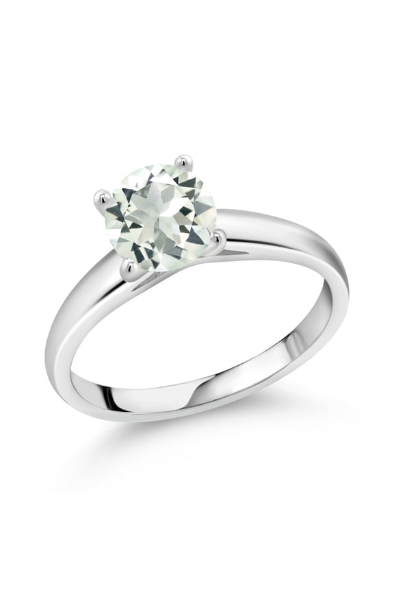 1.10 Ct 7mm Round Green Prasiolite 10K White Gold Ring (Size 5)