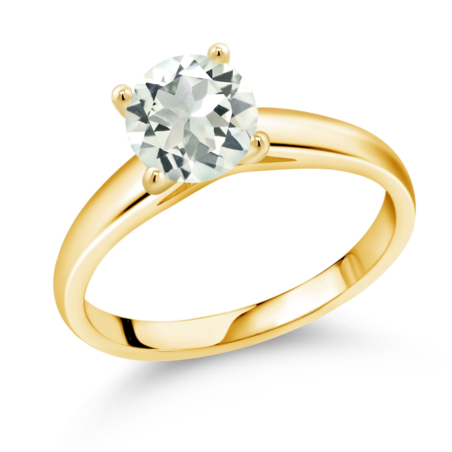 Gem Stone King 1.10 Cttw Green Prasiolite Solitaire Engagement Ring for Women | 10K Yellow Gold | 7MM Round | Wedding Engagement Anniversary Promise Ring for Women | Size 9