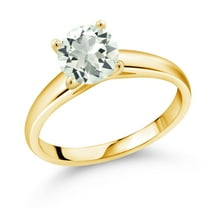 Gem Stone King 1.10 Ct 7mm Round Green Prasiolite 10K Yellow Gold Ring (Size 9)