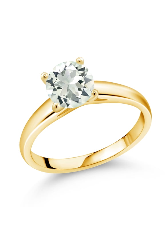 1.10 Cttw Green Prasiolite Solitaire Engagement Ring for Women | 10K Yellow Gold | 7MM Round | Wedding Engagement Anniversary Promise Ring for Women | Size 9