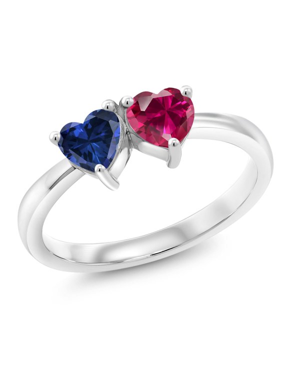 1.10 Ct Blue Created Sapphire Red Created Ruby 925 Sterling Silver Ring (Size 5)