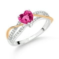 thumbnail image 1 of Gem Stone King 1.10 Ct Heart Shape Pink Mystic Topaz E-F Lab Grown Diamond 925 Silver and 10K Yellow Gold Ring (Size 9), 1 of 3