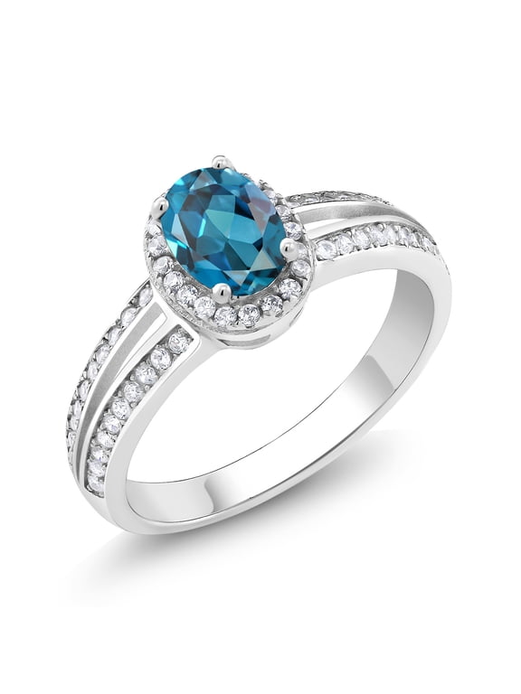 1.10 Ct 7x5mm Oval London Blue Topaz Gemstone Birthstone 925 Sterling Silver Ring | Size 9