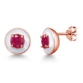 thumbnail image 1 of Gem Stone King 1.10 Ct Round 5mm Red Ruby 18K Rose Gold Plated Silver White Enamel Stud Earrings for Women Men, 1 of 3