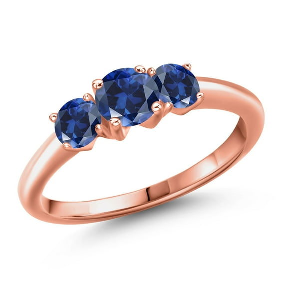 Gem Stone King 18K Rose Gold Plated Silver Blue Created Sapphire Engagement Ring for Women | 1.10 Cttw | Round 5MM | Gemstone September Birthstone | Size 9