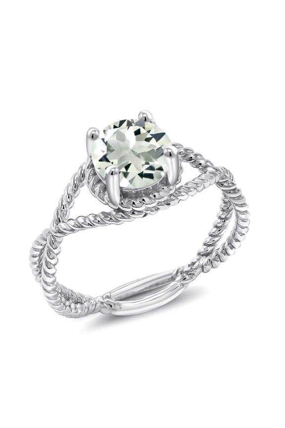 1.10 Ct Round Green Prasiolite 925 Sterling Silver Ring