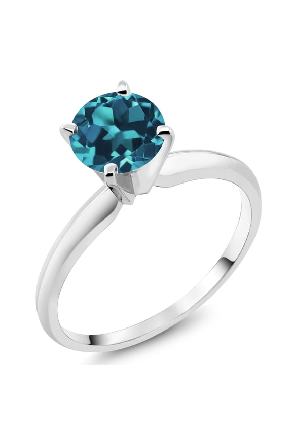 14K White Gold London Blue Topaz Solitaire Engagement 4-Prong Ring for Women | 1.10 Cttw | Round 6MM | Gemstone November Birthstone (Size 9)