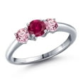 thumbnail image 1 of Gem Stone King 925 Sterling Silver Red Created Ruby and Pink Lab Grown Diamond Engagement Ring for Women | 1.10 Cttw | Round 5MM | Gemstone July Birthstone | Size 9, 1 of 6