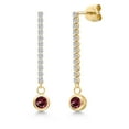 thumbnail image 1 of Gem Stone King 14K Yellow Gold Red Rhodolite Garnet and Lab Grown Diamond Earrings for Women | 1.10 Cttw | Gemstone January Birthstone | Round 4MM, 1 of 6