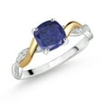 thumbnail image 1 of Gem Stone King 1.11 Ct Blue Lapis E-F Lab Grown Diamond 925 Silver and 10K Yellow Gold Ring, 1 of 5