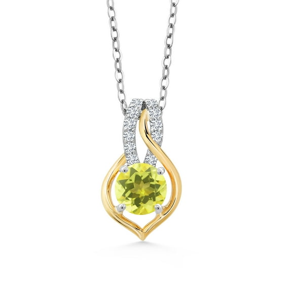 Gem Stone King 1.11 Ct Canary Mystic Topaz E-F Lab Grown Diamond 925 Silver and 10K Yellow Gold Pendant