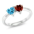 thumbnail image 1 of Gem Stone King 1.11 Ct Double Heart Shape Swiss Blue Topaz Red Garnet 925 Sterling Silver Ring (Size 8), 1 of 5
