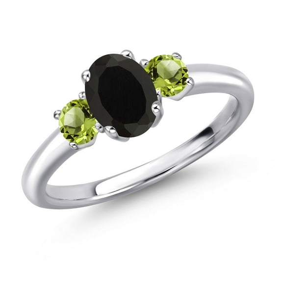 Gem Stone King 925 Sterling Silver Black Onyx and Green Peridot Engagement Ring for Women | 1.11 Cttw | Oval 7X5MM | Gemstone December Birthstone | Size 8