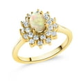 thumbnail image 1 of Gem Stone King 1.11 Ct Oval Cabochon White Ethiopian Opal 18K Yellow Gold Plated Silver Flower Ring, 1 of 4
