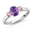 thumbnail image 1 of Gem Stone King 925 Sterling Silver Purple Amethyst and Pink Lab Grown Diamond Engagement Ring for Women | 1.11 Cttw | Oval 7X5MM | Gemstone February Birthstone | Size 9, 1 of 6