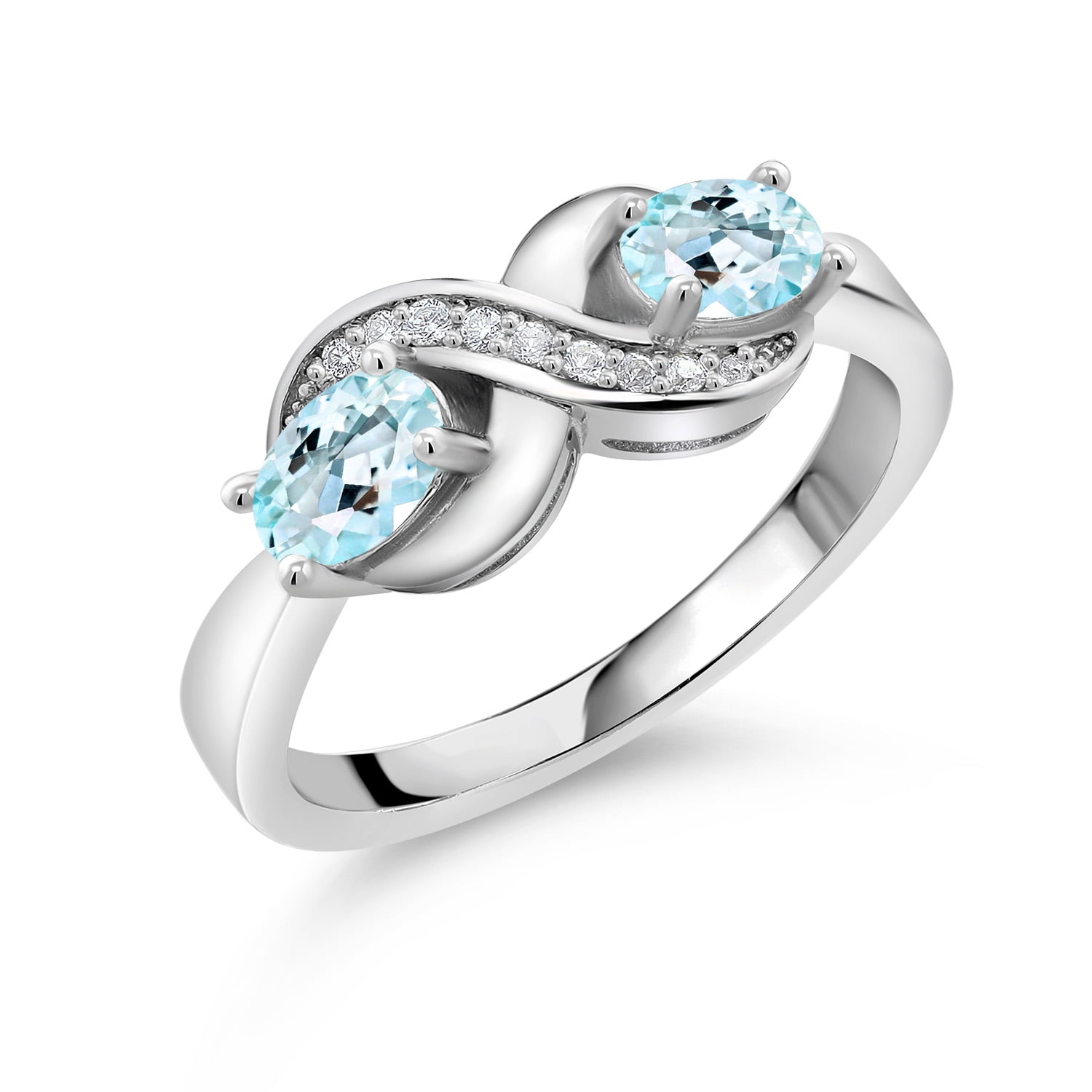 Gem Stone King 925 Sterling Silver Sky Blue Topaz and White Created ...