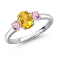 thumbnail image 1 of Gem Stone King 925 Sterling Silver Yellow Citrine and Pink Lab Grown Diamond Engagement Ring for Women | 1.11 Cttw | Oval 7X5MM | Gemstone November Birthstone | Size 7, 1 of 6