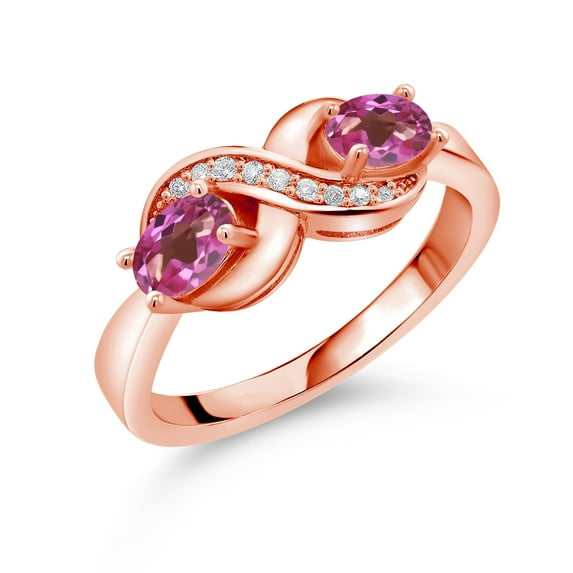 Gem Stone King 1.11 Ct Pink Mystic Topaz White Created Sapphire 18K Rose Gold Plated Silver Ring