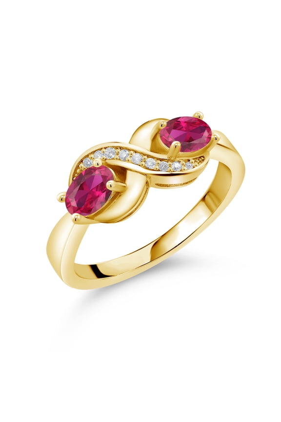 18K Yellow Gold Plated Silver Created Ruby and Created Sapphire Infinity Love Knot Ring for Women | 1.10 Cttw | Oval 6X4MM | Gemstone Birthstone | Jewelry Gifts for Mom Wife | Size 9