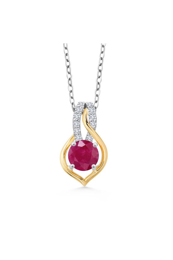 1.11 Ct Red Ruby E-F Lab Grown Diamond 925 Silver and 10K Yellow Gold Pendant