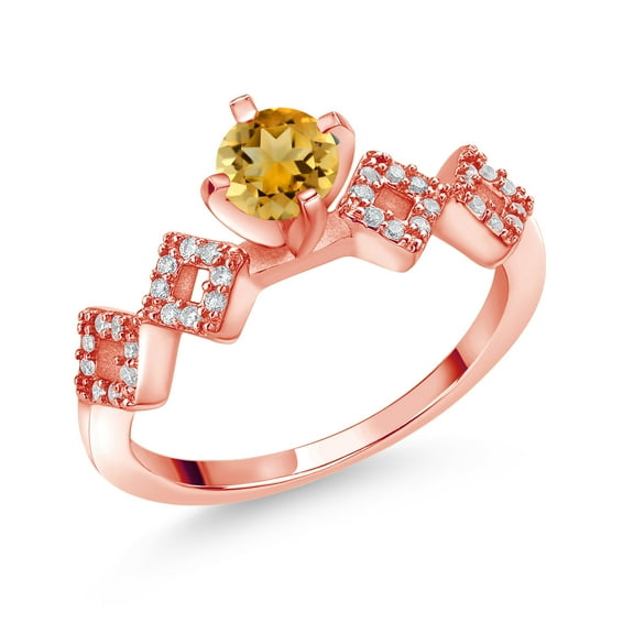 Gem Stone King 1.11 Ct Round Yellow Citrine 18K Rose Gold Plated Silver Ring (Size 7)
