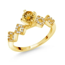 Gem Stone King 1.11 Ct Round Yellow Citrine 18K Yellow Gold Plated Silver Ring (Size 7)