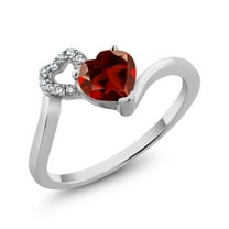 Gem Stone King 1.11 Cttw 6MM Heart Shape Red Garnet 925 Sterling Silver Ring for Women | Gemstone Birthstone | Wedding Anniversary Promise Ring for Women | Size 6