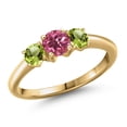 thumbnail image 1 of Gem Stone King 18K Yellow Gold Plated Silver Pink Tourmaline and Green Peridot Engagement Ring for Women | 1.12 Cttw | Round 5MM | Gemstone October Birthstone | Size 8, 1 of 6