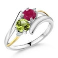thumbnail image 1 of Gem Stone King 1.12 Ct Round Red Ruby Green Peridot 925 Silver and 10K Yellow Gold Lab Grown Diamond Two Stone Crossover Ring (Size 6), 1 of 5